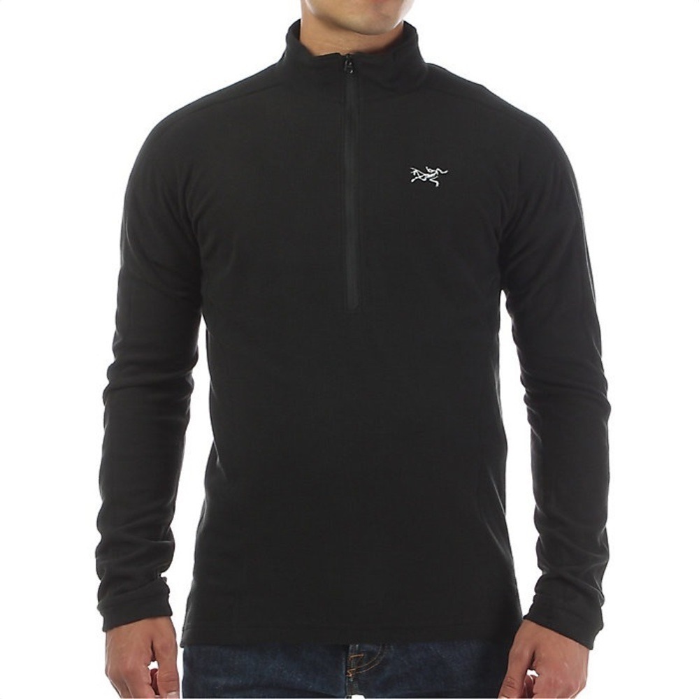 Arc'teryx Delta T Zip Neck Pullover Mens Black Large Waffle Fleece Base Layer